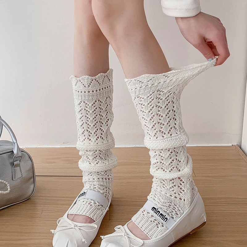 穿搭感镂空针织花型堆堆袜套女甜美百搭显瘦针织镂空小腿袜套