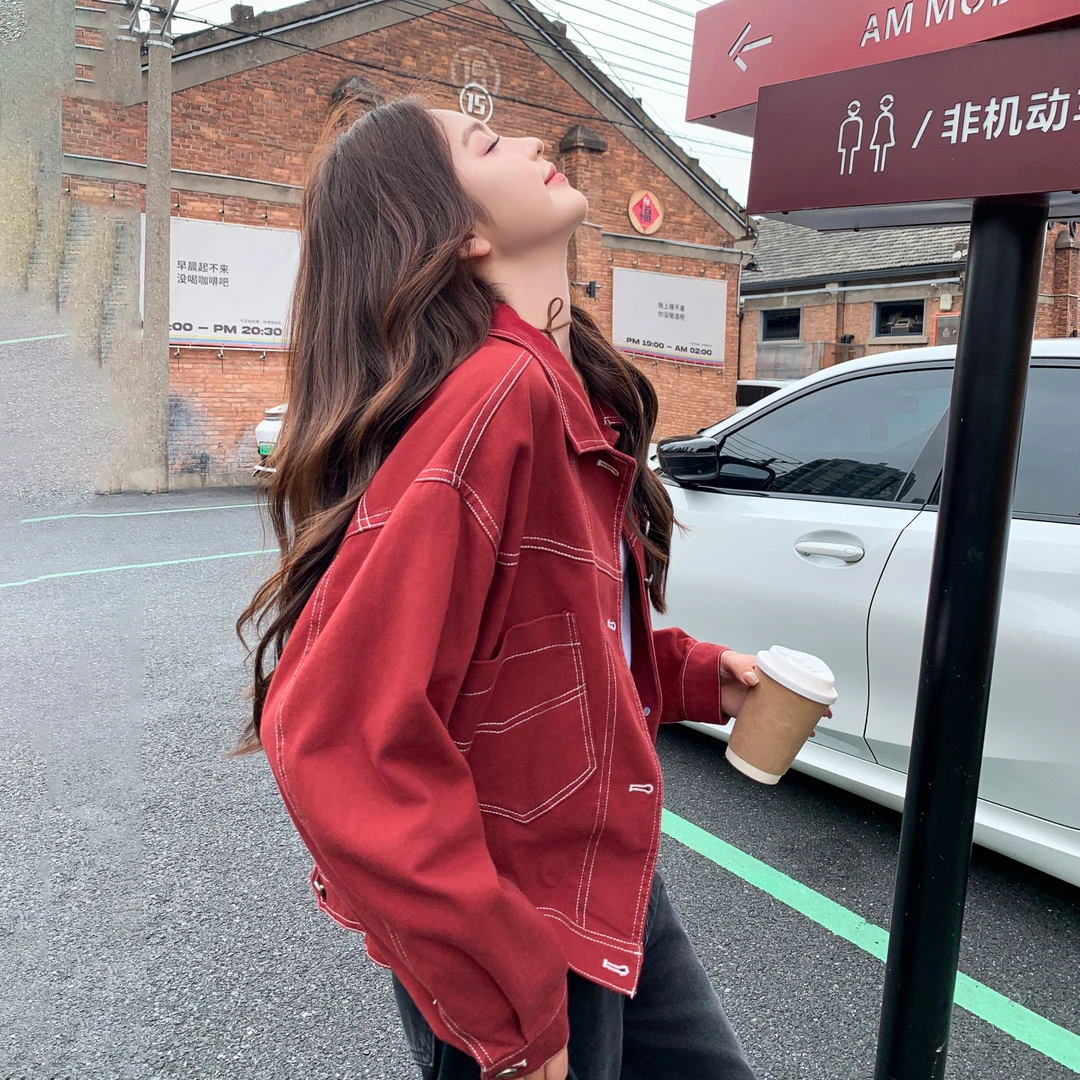 港风复古牛仔短外套女2025年春季新款小个子韩版宽松工装夹克上衣