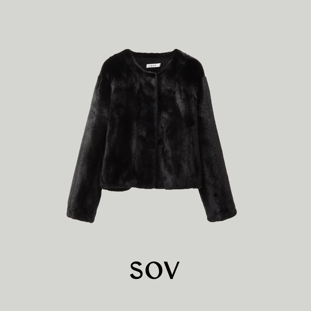 SOV "宝嘉美" 进口奢级宝嘉美本黑水貂 圆领精致百搭裘皮外套