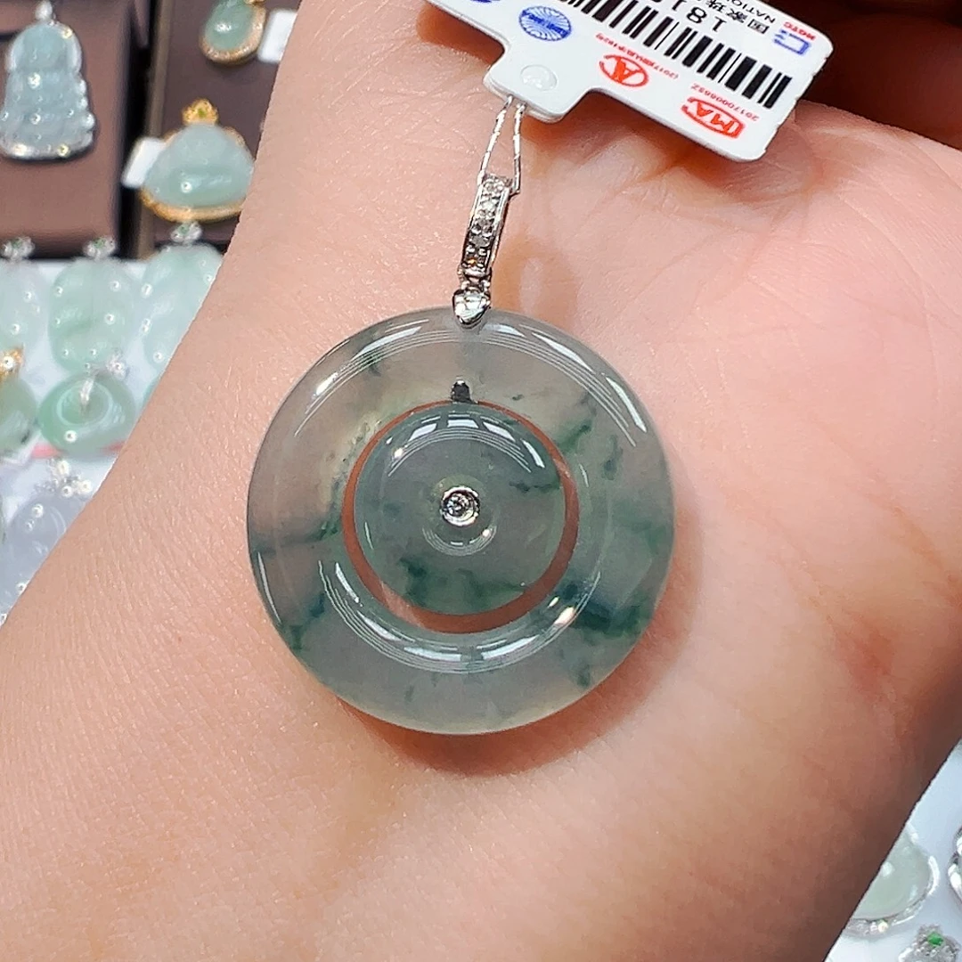 翡翠18K金镶嵌吊坠(不含链)甜甜圈