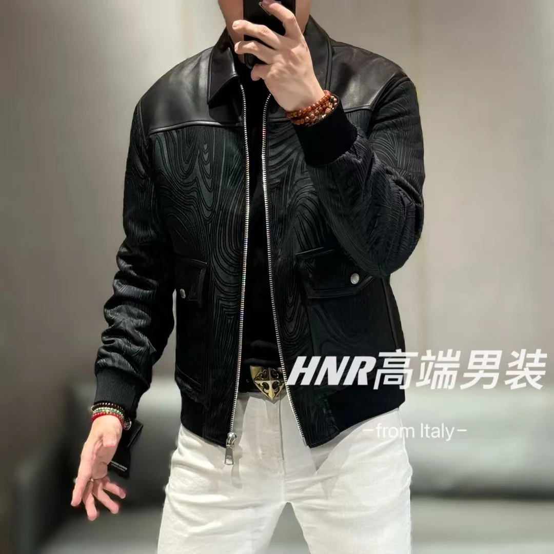 【乔治雷迪尼品牌】肩膀拼绵羊皮拼接进口6D流体雕塑夹克237