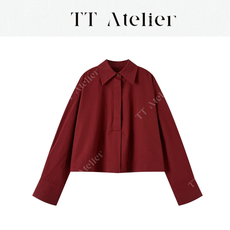 TT设计师【红云】春季气质女装长袖短款纯色极简风衬衫TT190126