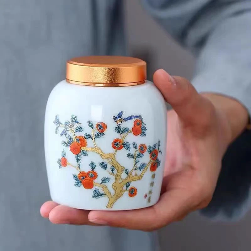 瓷韵优品 柿子茶叶罐-2534