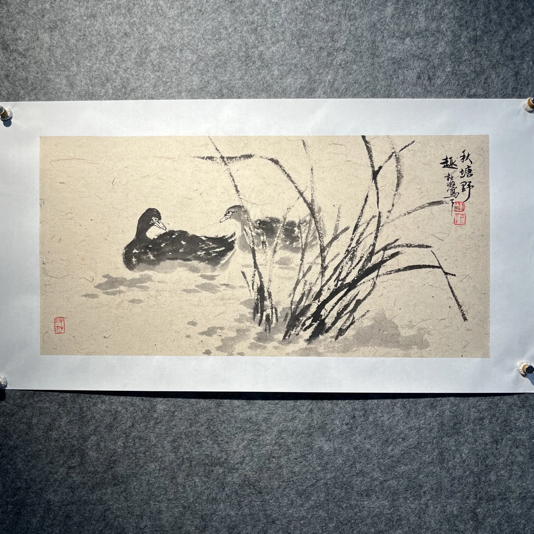 国画手绘花鸟小品秋塘野趣尺寸68×34厘米