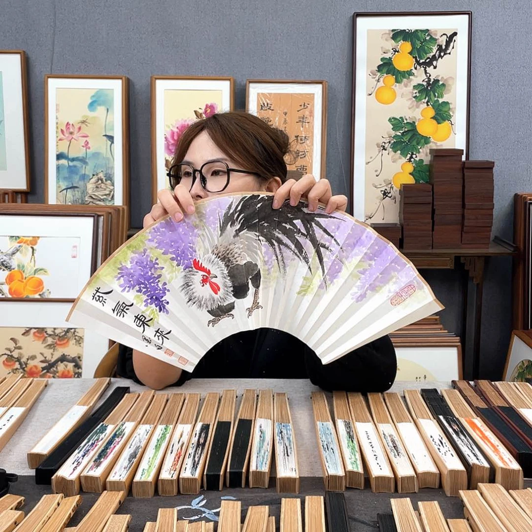 国画95寸玉竹-纯手绘-文玩扇骨（默认粘好）