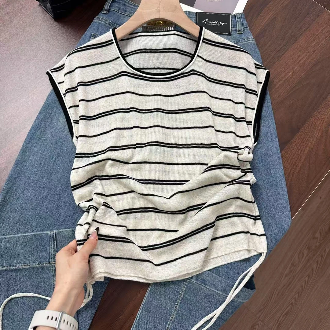 超无敌显气质~抽绳收腰设计！巨显瘦百搭百配 小飞袖针织衫Y7508