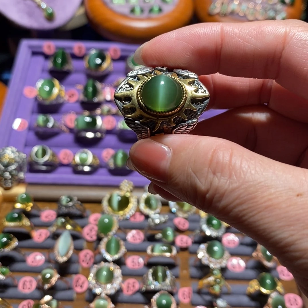 和田玉（碧玉）戒指银S925镶嵌牧*人