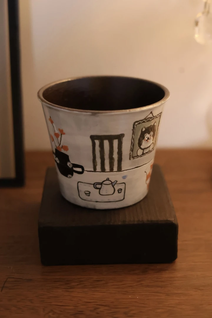 花卉马克杯手柄款手绘彩绘咖啡杯日式盖子款可爱创意紫砂0434