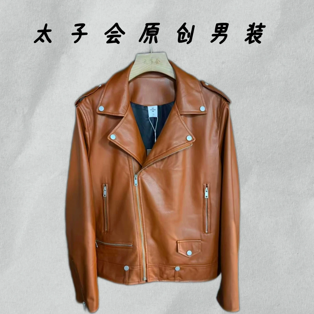 2025秋季新款男机车风拉链翻领皮衣外套潮流韩版设计师定制款上衣