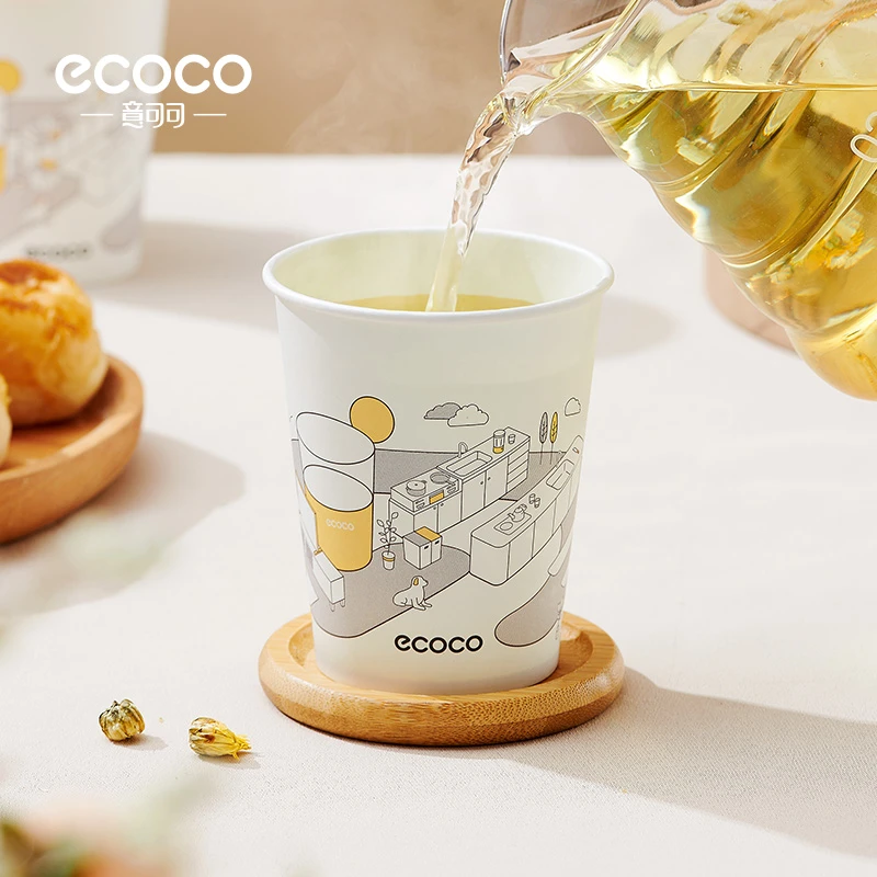 ecoco一次性纸杯加大厚创意喝水杯新款不烫手卡通无异味喝水茶杯