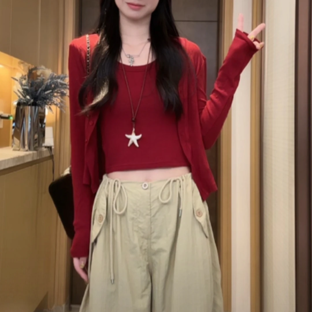 早秋高密棉防晒慵懒风开衫长袖短外套高弹2025早秋新款