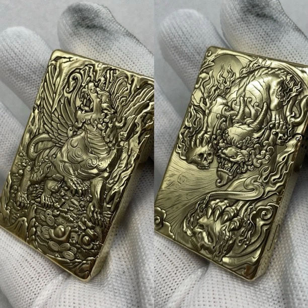佐罗Zl8浮雕手工金色铜色煤油打火机经典貔貅创意个性双面立体