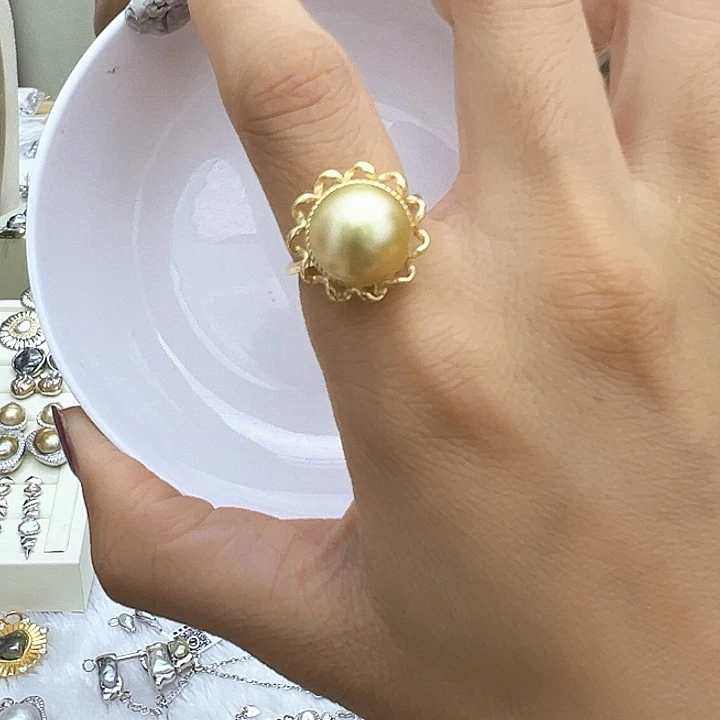 戒圈银S925镶嵌海水珍珠