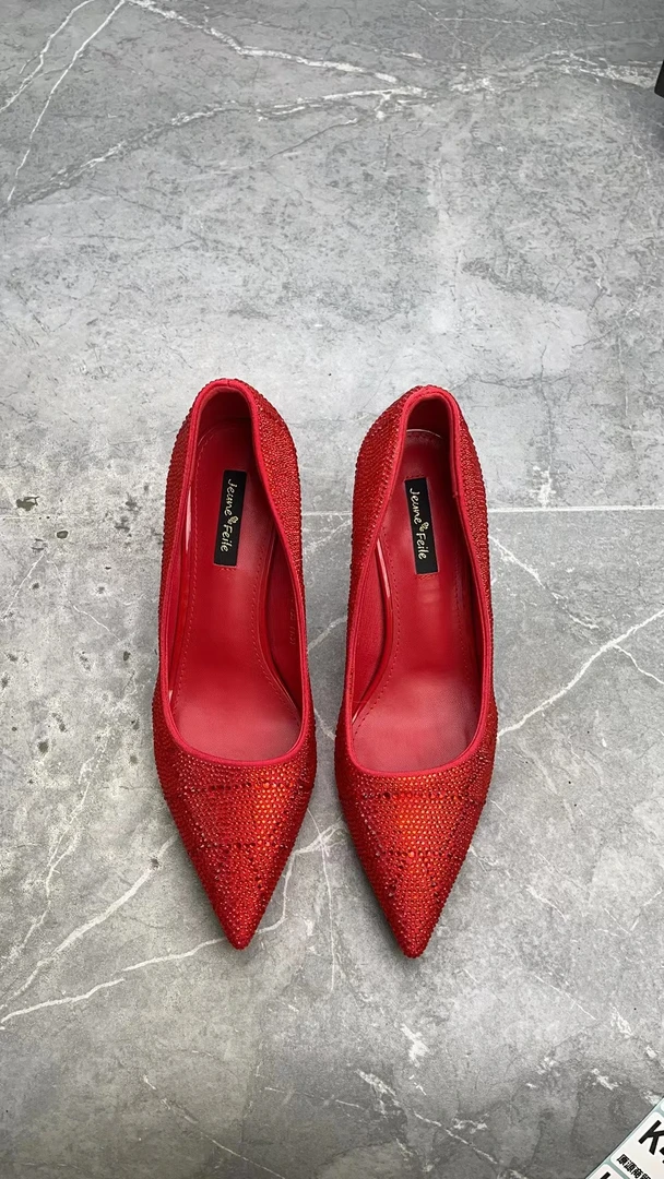 原源女鞋红色婚鞋细跟尖头7公分新娘高跟鞋中式禾服订婚拍照婚鞋