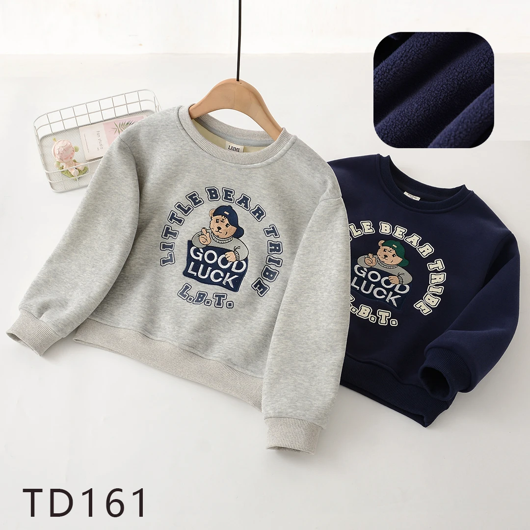 TD161加绒冬季新款圆领卡通重工刺绣儿童卫衣