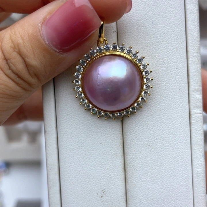 银S925镶嵌拼合珍珠（马贝珠）颈饰小****暖送链子