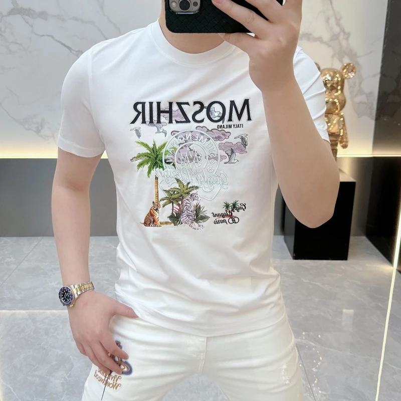 冰希定制.经典时尚潮牌男士休闲短袖时尚印花字母T恤2025夏季新款