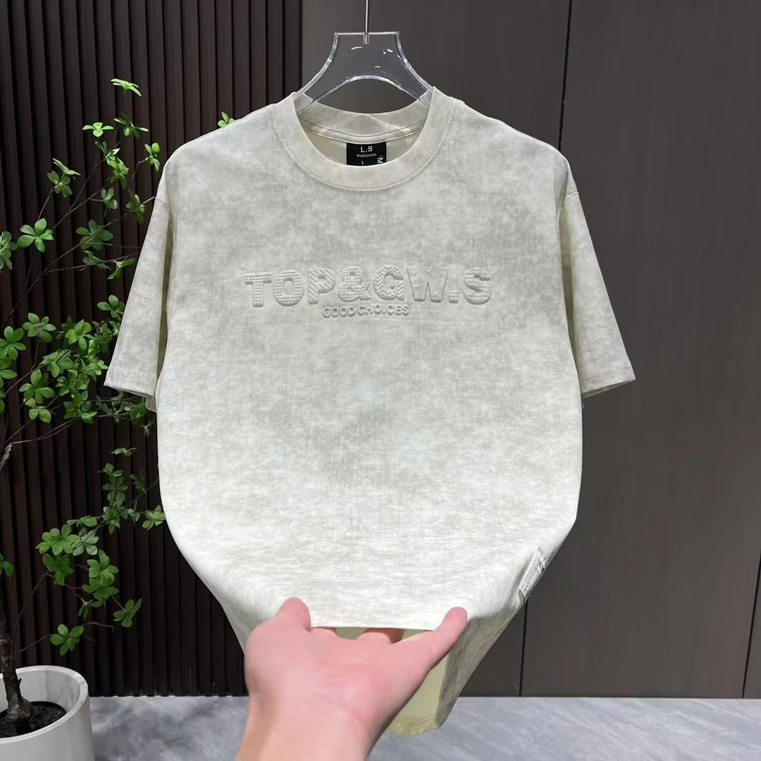 2025早春新款简约百搭休闲时尚潮流扎染圆领男士短袖2501