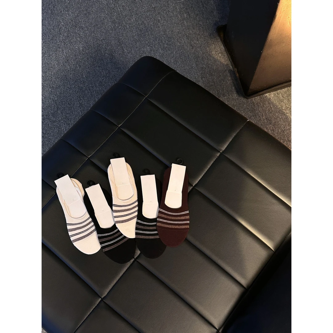 【五双一组】时尚简约透气隐形浅口纯色条纹设计船袜袜子--HT252528