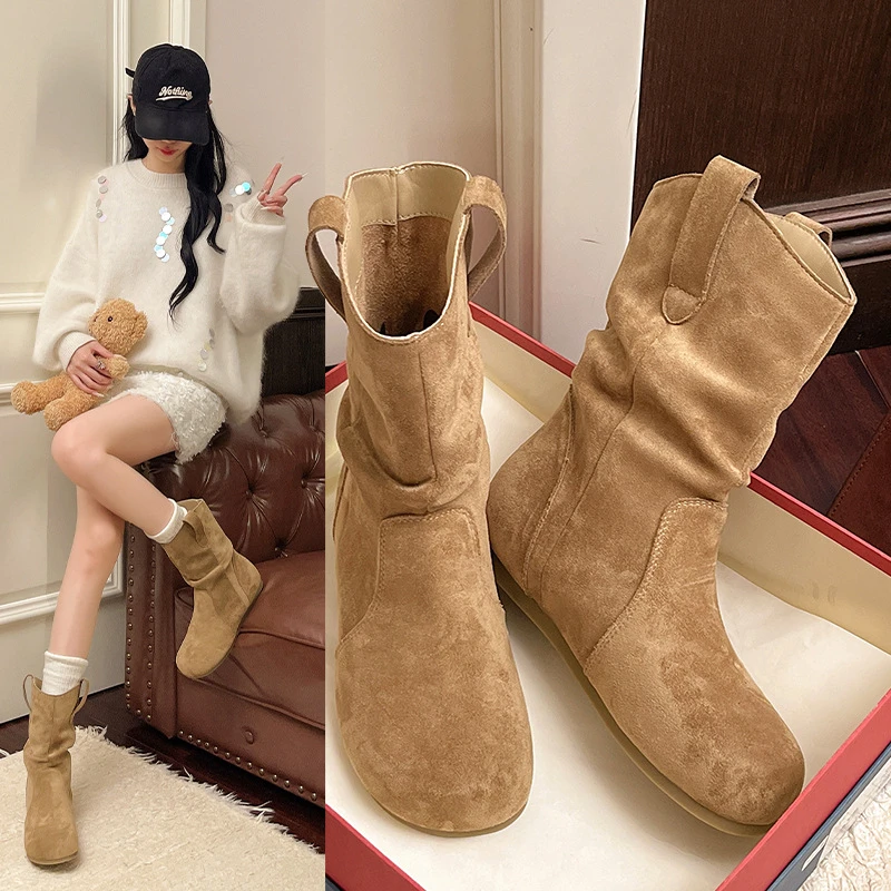 大码女鞋41-43码软底内增高勃肯短靴女秋冬显瘦堆堆靴复古马丁靴