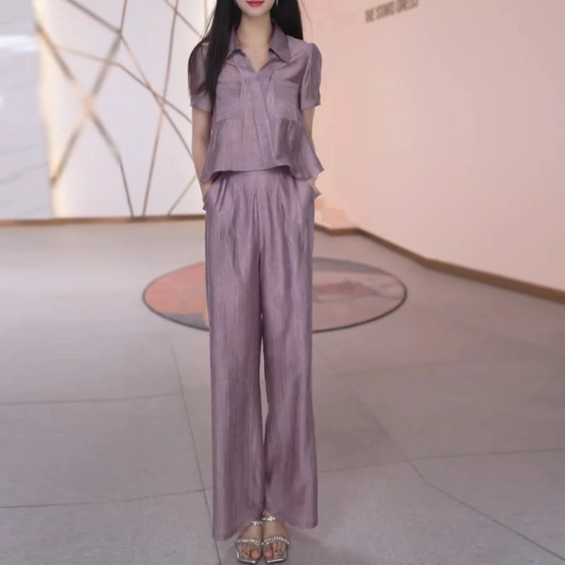 2025夏季新款洋气宽松气质休闲百搭显瘦阔腿裤大方得体穿搭两件套