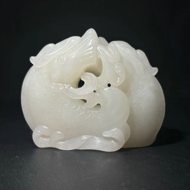 清代和田玉鱼化龙摆件/文物商店/古81388