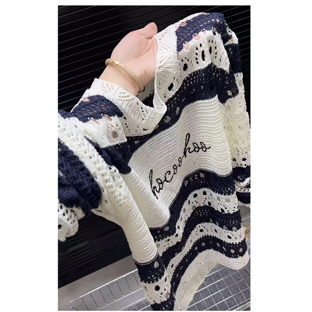 今年流行穿搭2025夏季新款温柔风森系条纹毛针织衫休闲风长袖上衣