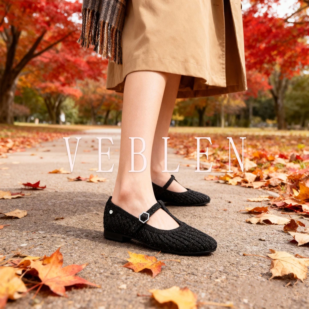 VEBLEN/维布伦T条飞织流光透气浅口软底秋冬百搭玛丽珍