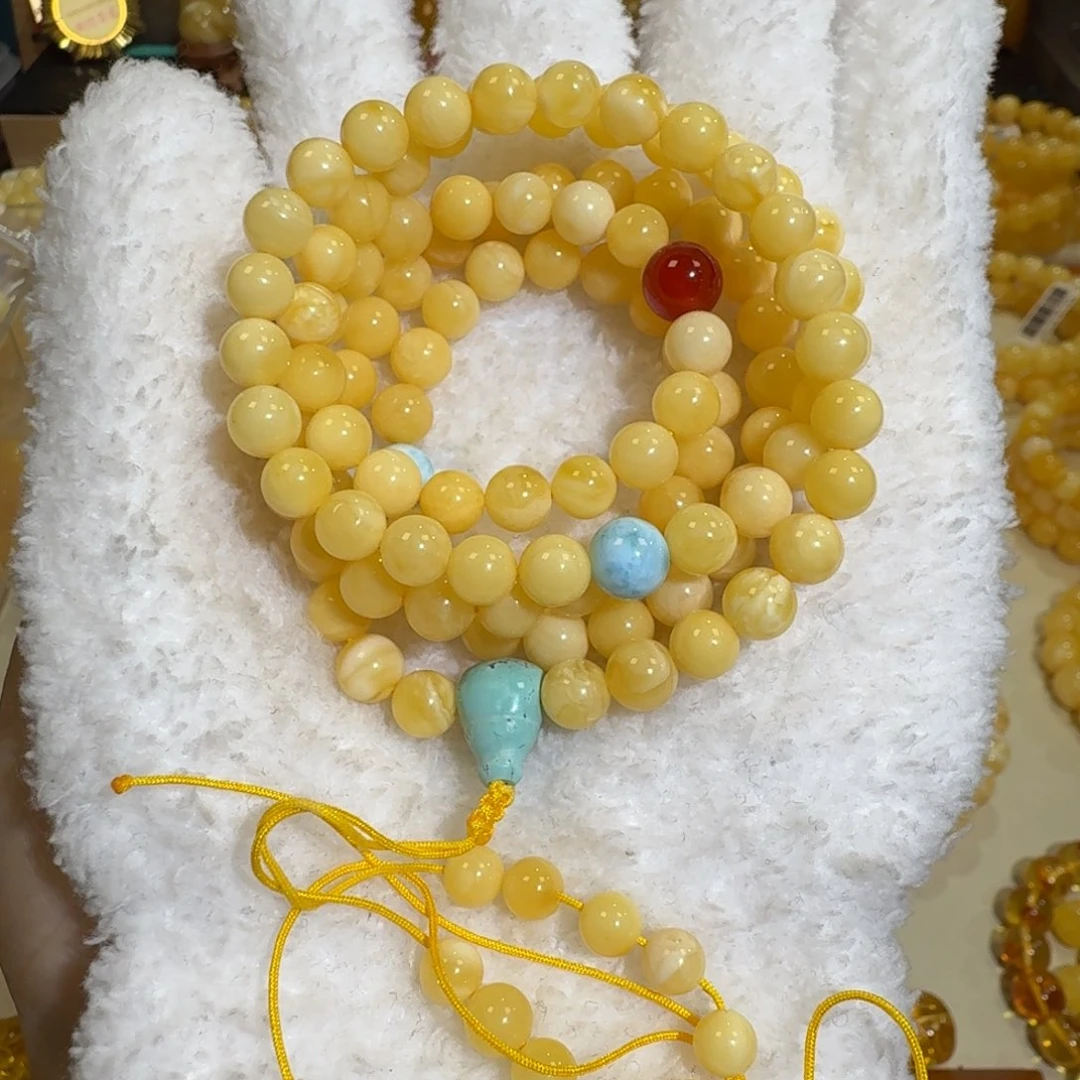 琥珀未镶嵌珠宝奇石6m+白花蜡108佛珠