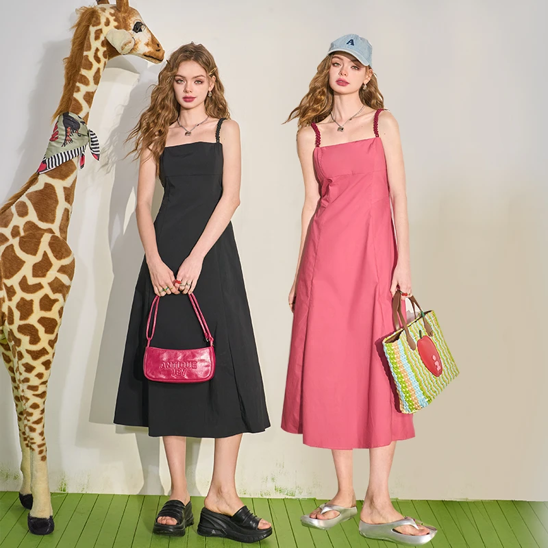 0253【毛毛专属】0700酒后艺术家气质吊带连衣裙女2024夏