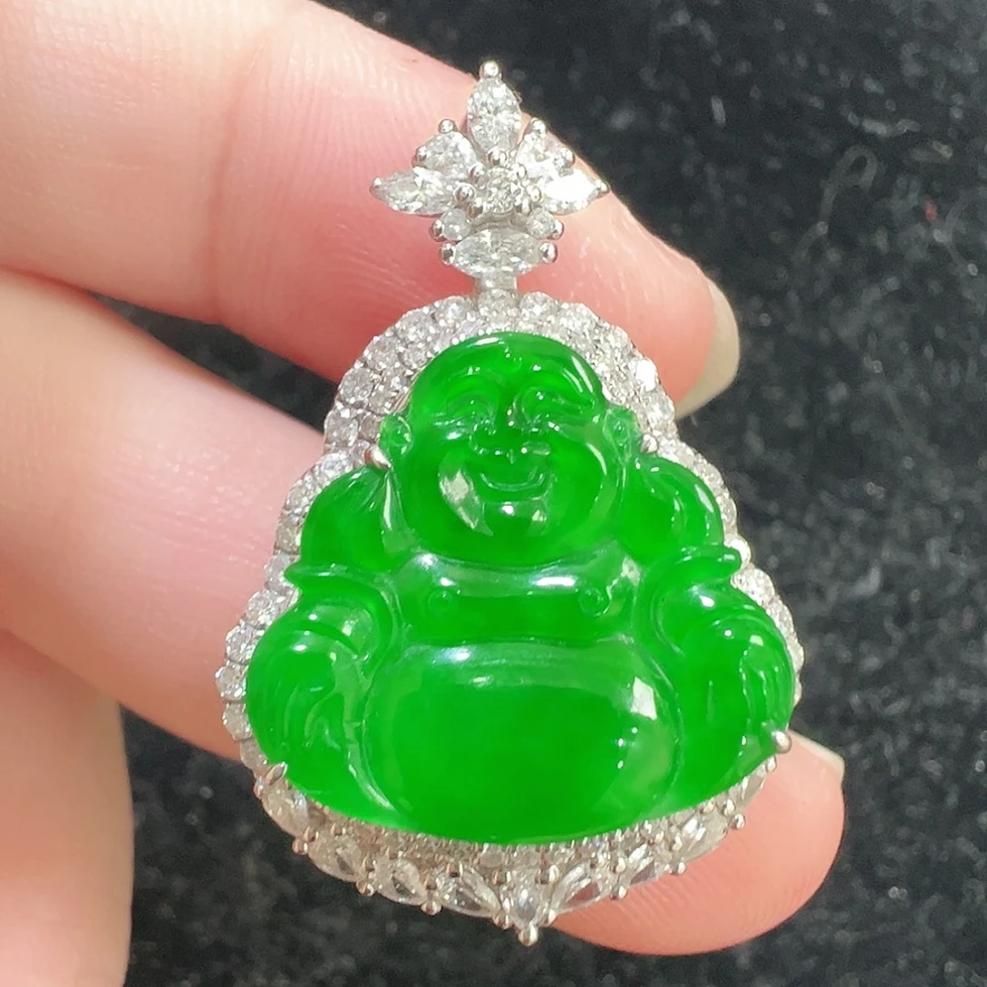吊坠(不含链)18K金镶嵌翡翠