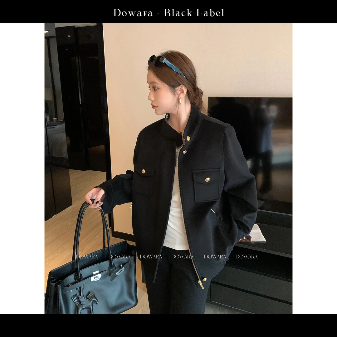 大婉酱黑标【山羊绒jacket】复古立领外套秋厚款宽松休闲上衣2704D