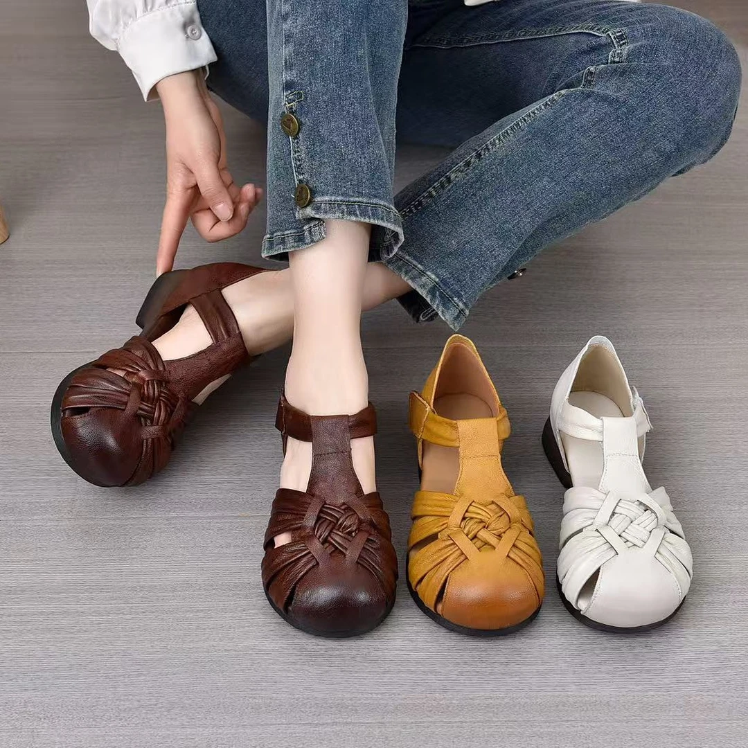 罗马凉鞋胶粘舒适欧美风编织纯色软面时尚休闲软底洞洞女士凉鞋