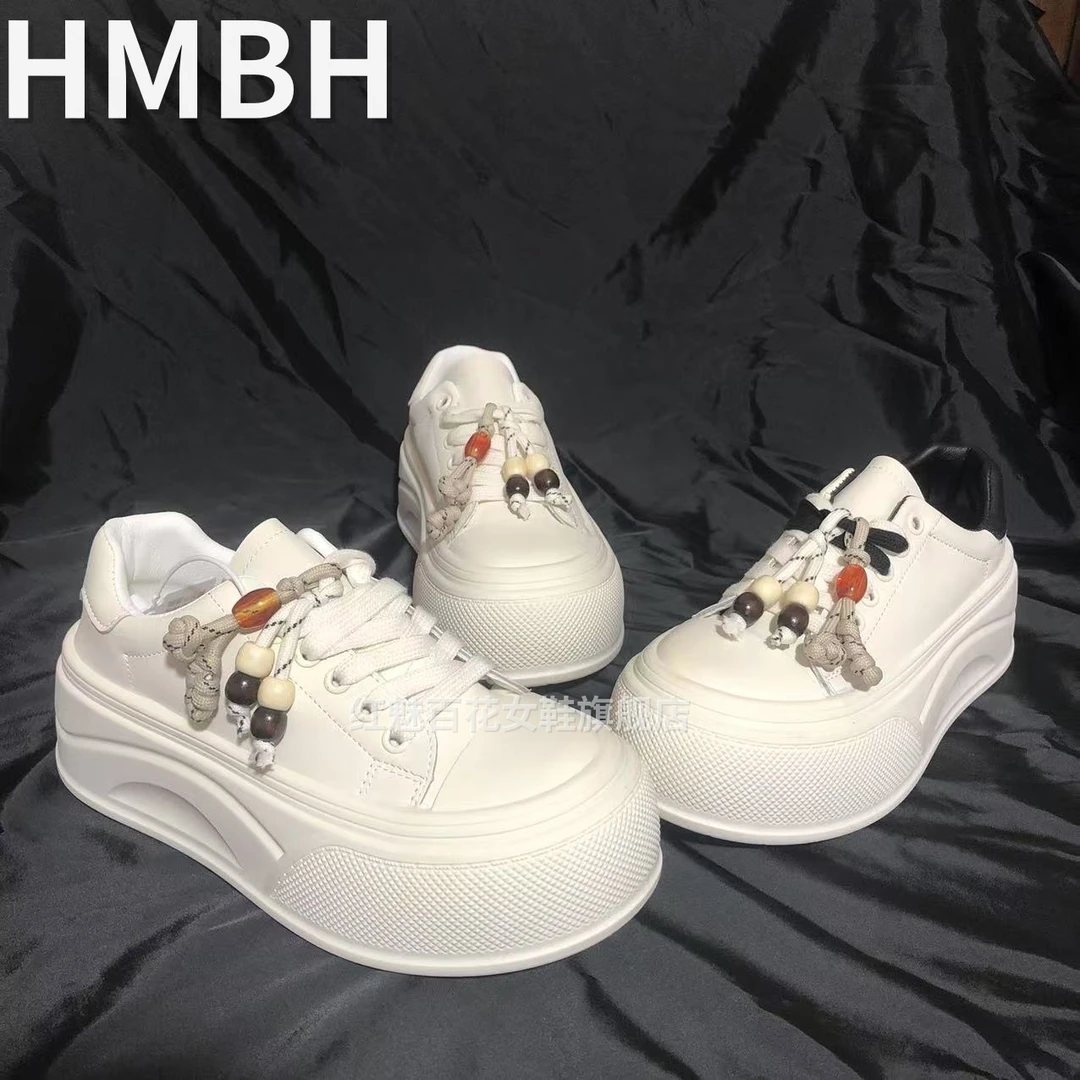 厚底休闲小白鞋女2025春秋新款圆头系带百搭小个子增高休闲鞋