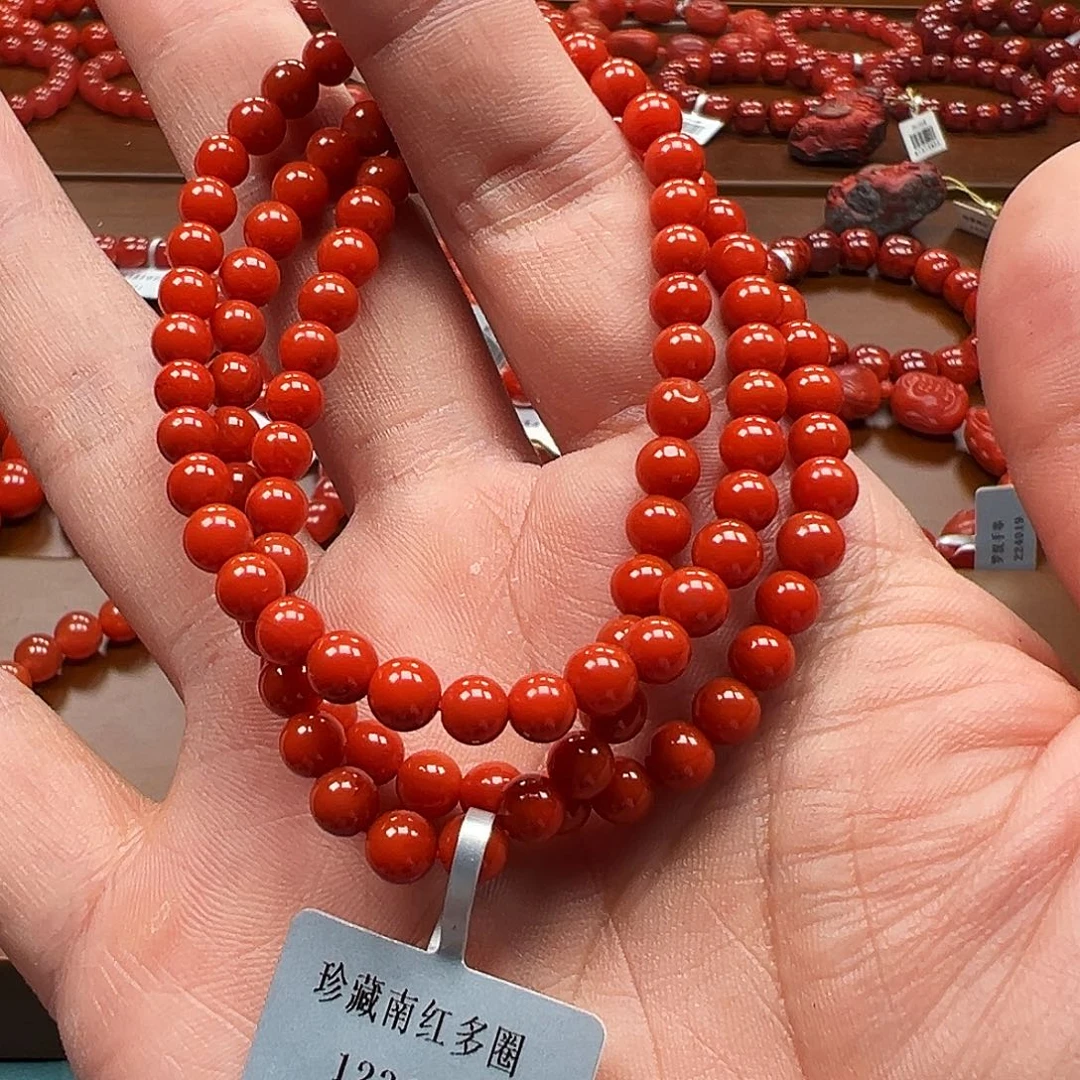 南红玛瑙未镶嵌手串川料满色满肉三圈5m柿子红