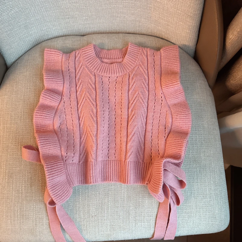 【飞袖花边针织背心 小洛妈咪】宝宝儿童装婴儿无袖上衣马甲背心C14