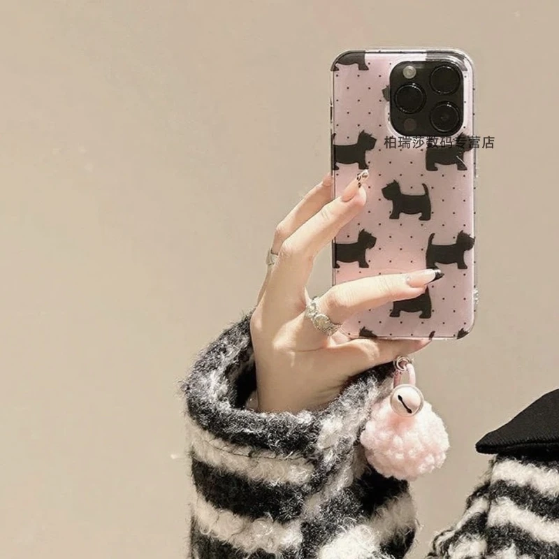 波点西高地小狗适用苹果15pro16promax手机壳1314plus挂件12/11XS