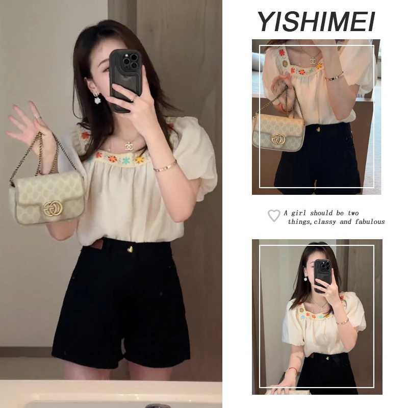 夏季温柔系穿搭一整套女2025年新款韩版清新百搭上衣短裤两件套