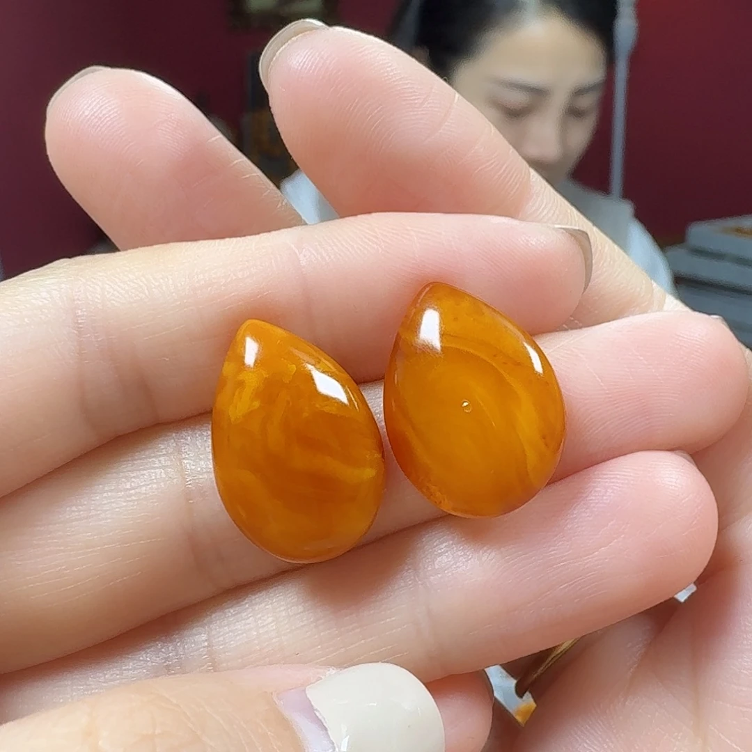 蜜蜡银S925镶嵌耳饰耳钉