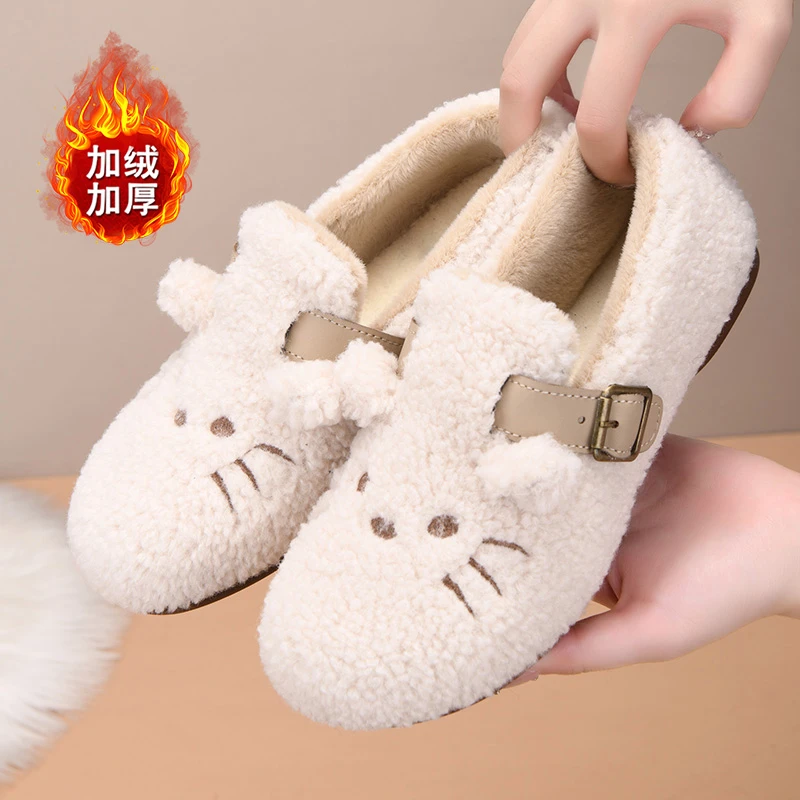 冬季新款加厚毛毛乐福鞋女保暖勃肯棉鞋外穿一脚蹬平底防滑毛毛鞋