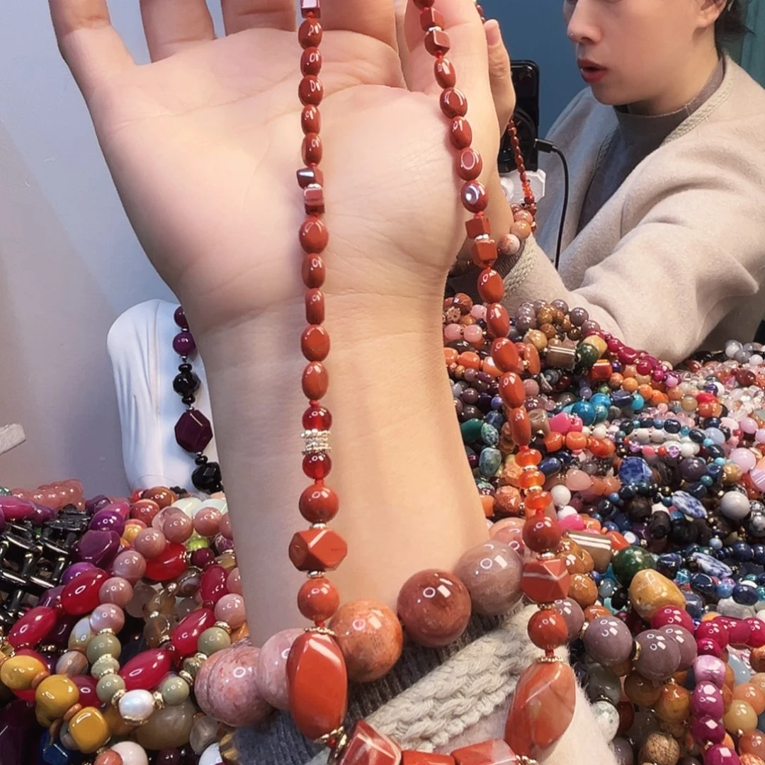 玛瑙/玉髓未镶嵌珠宝半成品红纹长50