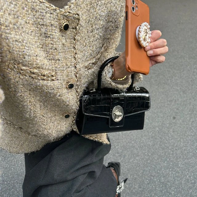 甜酷辣妹鳄鱼纹漆皮包包高级质感手提小方包2025新款机车斜挎包女