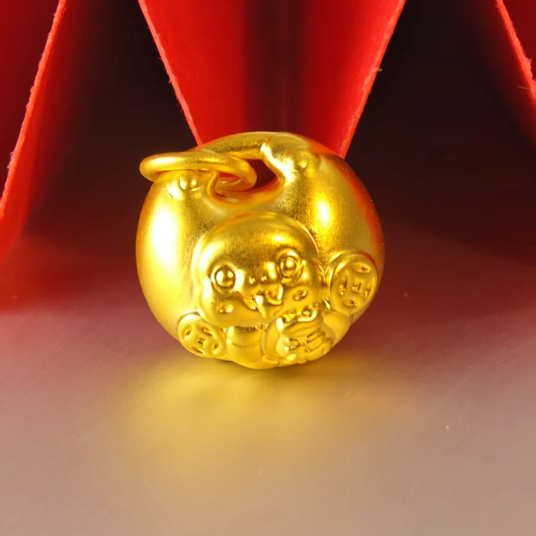 姐妹黄金 足金999 萌蛇胖福金胖子吊坠精美双面时尚