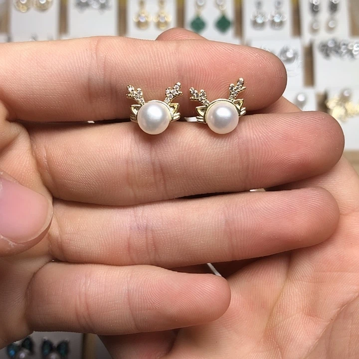 淡水珍珠耳饰银S925镶嵌