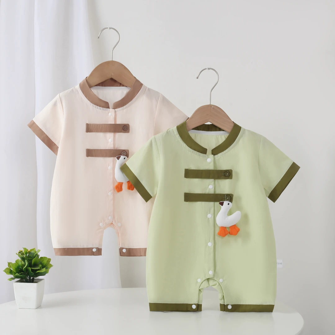 婴儿夏季连体衣新生儿男女童短袖哈衣宝宝爬服中式薄款衣服
