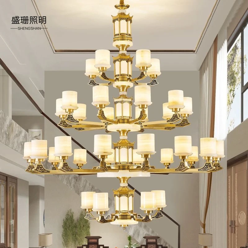 盛珊亭亭玉立全铜玉石别墅大厅复式吊灯客厅餐厅茶室奢华大气吊灯