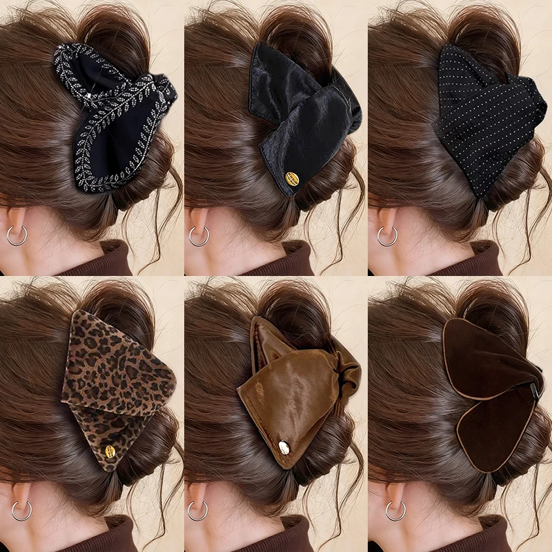 豹纹三角抓夹大号发量大后脑勺高级感盘发鲨鱼夹子发夹头饰发卡女