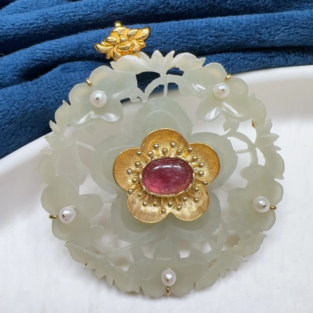 【伟伟鉴定】和田玉 银镶 花牌 吊坠57/4 古典复古中古精美