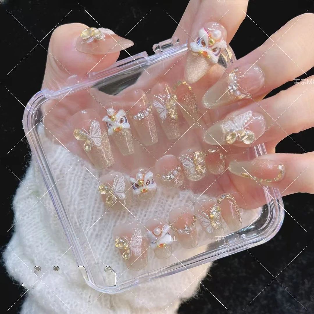 【烫金醒狮】高级纯手穿戴甲美甲贴片可拆卸气质显白新年美甲