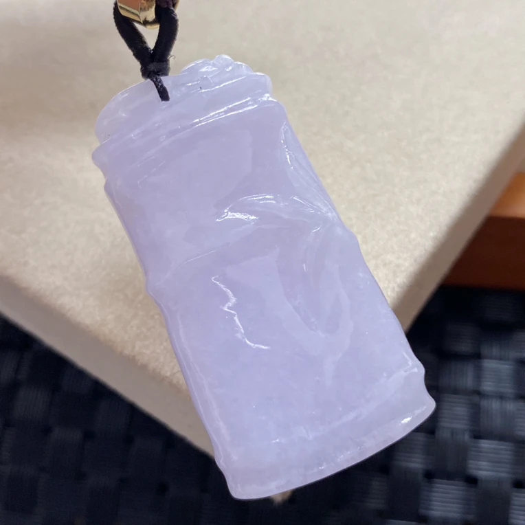 天然翡翠Ａ货紫罗兰厚装竹节吊坠 47.5*24*12